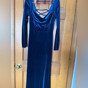 Windsor Royal Blue Long Sleeve Satin Dress
